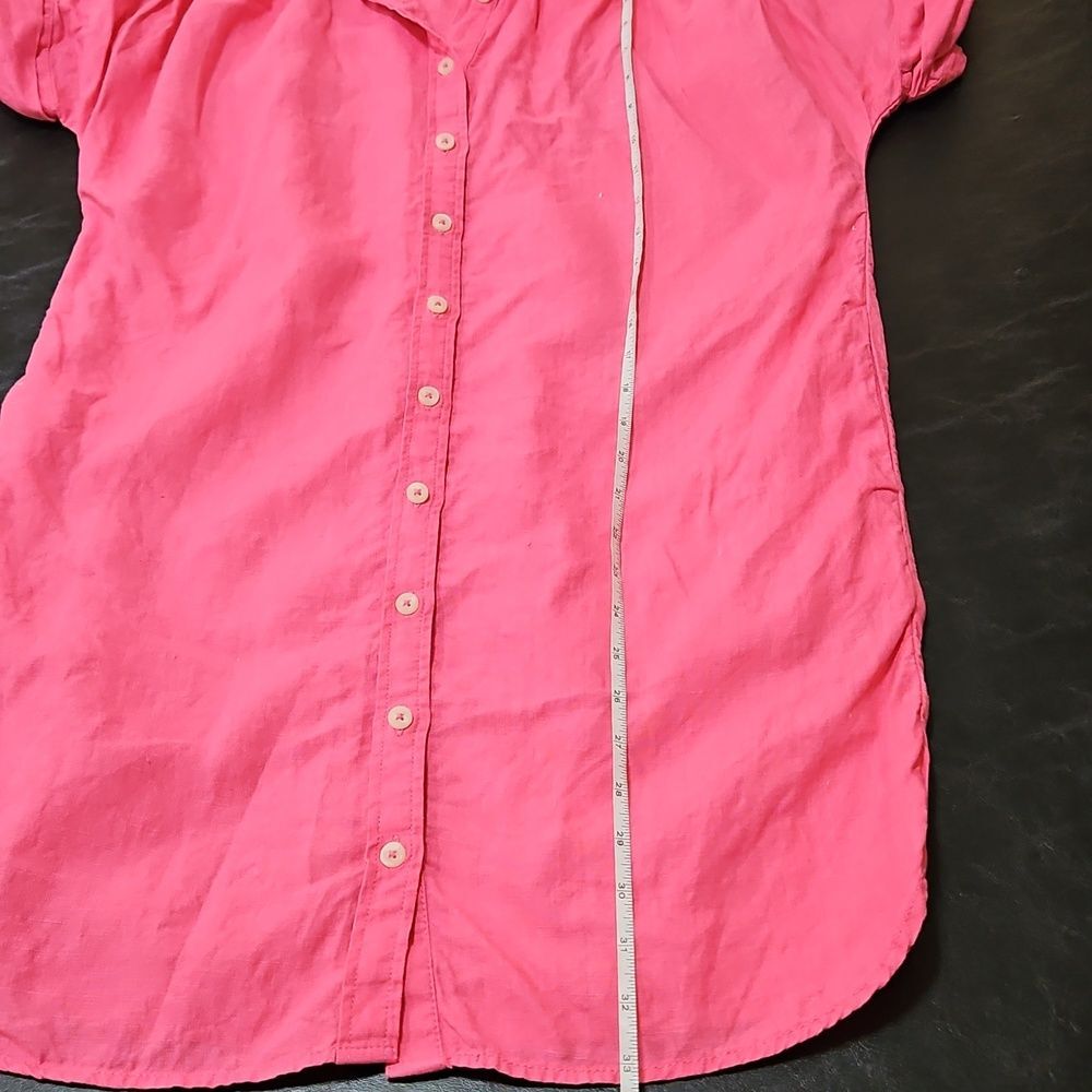 J. Crew Baird McNutt Irish Linen Dress Hot Pink SP Petite Short Sleeve Button Up - Picture 6 of 8